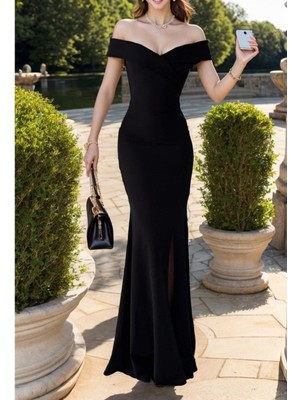 byasafkids Kadın Dalgıç Kumaş Kayık Yaka ve Dekolte Detaylı Elbise