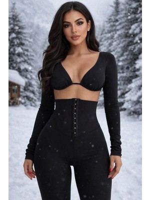 byasafkids Kadın Yüksek Bel Toparlayıcı Korse Detay Agraflı Çelik Kumaş Tayt