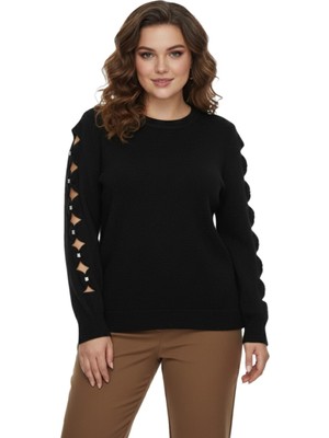 Lavella Kadın Kol Taşlı Modelli Sakallı Triko Kazak BGL-ST05077