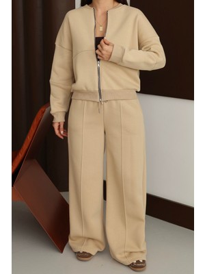 Balenbi Kadın 3 Iplik Içi Polarlı Robalı Bomber Ceket Palazzo Takım 1143