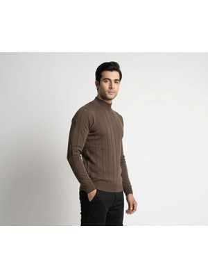 Love Giyim Yarım Balıkçı Yaka Çizgi Desenli Erkek Kazak