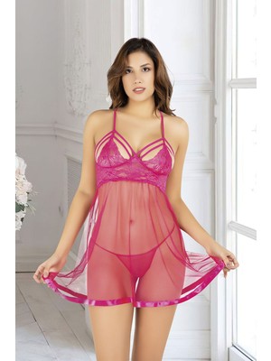 Sistina Fuşya Dantel Gecelik - 683