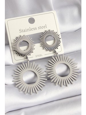 Calperia 316L Çelik Gümüş Renk Sallantı Güneş Model Kadın Küpe