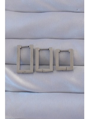 Calperia 316L Çelik Gümüş Renk Dikdörtgen Küpe Seti