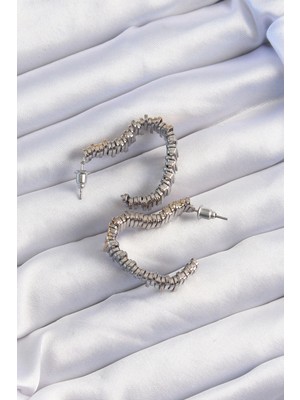 Calperia Pirinç Gold Gümüş Renkli Tırtıklı Kalp Küpe