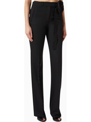 Marella Fosca Viskon Karışımlı Pantolon, Çiçek Aplikeli Dekoratif Kemer