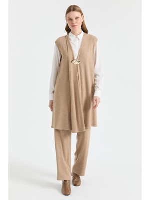 Esswaap Şık Aksesuar Detaylı Üçlü Takım  Vizon