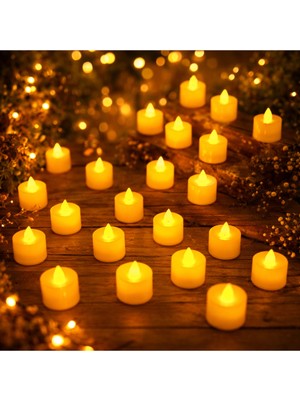 Conana Tealigt - Pilli LED Mum (24 Adet) - Sarı Işık - (Pil Dahil 36 Saat)