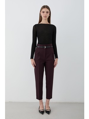 Jaste Kadın Yüksek Bel Pileli Kumaş Pantolon MÜRDÜM