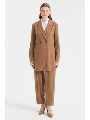 Esswaap Çift Düğmeli Ceket Pantolon Takım  Camel