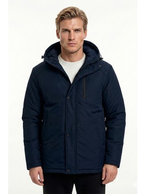 D1fference İçi Astarlı Su ve Rüzgar Geçirmez Cepli Kapüşonlu Erkek Mont