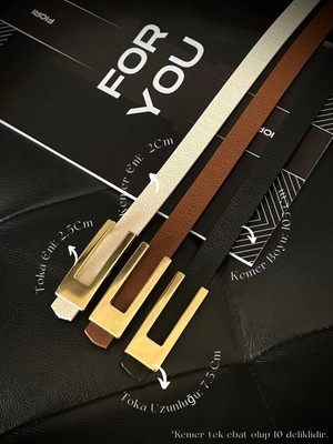 Fiori 3'lü Tasarım Gold Tokalı Ince Kadın Kemeri, Ceket Kemeri, Gömlek Kemeri, Elbise Kemeri