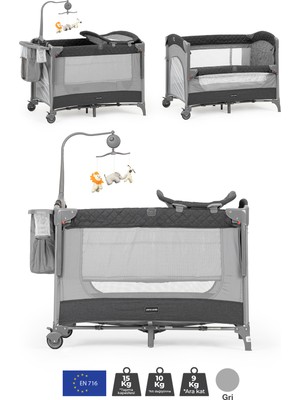 Pierre Cardin Luna Anne Yanı Park Yatak ve Oyun Parkı 60X100 Gri