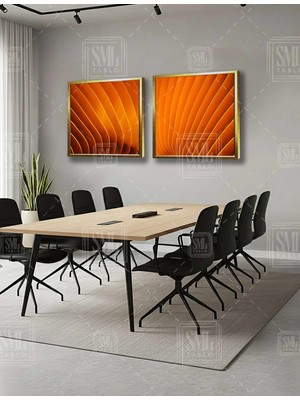 SML Tablo Turuncu Abstract Mimari Dekor Metal Dış Cephe Ikili Kare Kombin 2li Çerçeveli Kanvas Tablo