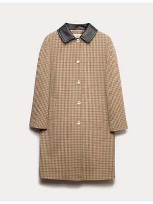 Marks & Spencer Ekose Desenli Uzun Kesim Yaka Detaylı Ceket