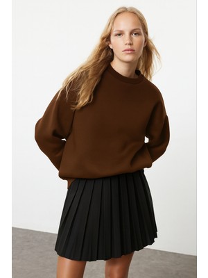 Balenbi Kadın 3 Iplik Içi Polarlı Bisiklet Yaka Oversize Sweatshirt 1154