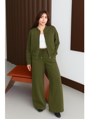 Balenbi Kadın 3 Iplik Içi Polarlı Robalı Bomber Ceket Palazzo Takım 1143