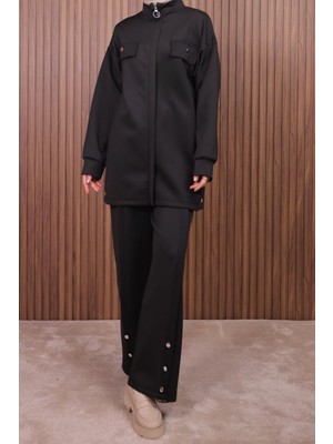 Balenbi Kadın Scuba Kumaş Pantolon Düğme Detaylı Tesettür Takım 1122