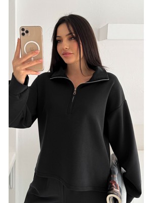 Balenbi Premium Modal Kumaş Yarım Fermuar Kadın Sweatshirt 1114