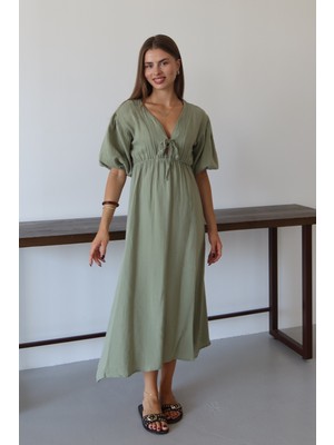 Balenbi Kadın Hafif Transparan Basic Önden Bağlamalı Müslin Elbise 1105