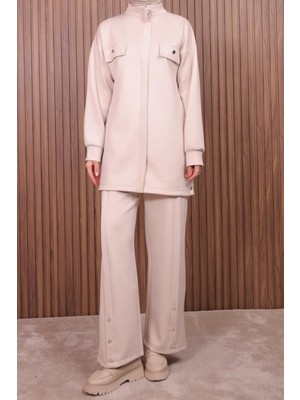 Balenbi Kadın Scuba Kumaş Pantolon Düğme Detaylı Tesettür Takım 1122