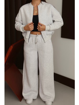 Balenbi Kadın 3 Iplik Içi Polarlı Robalı Bomber Ceket Palazzo Takım 1143