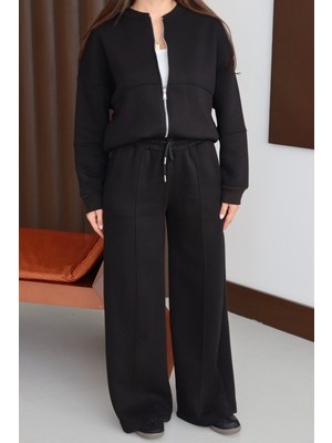 Balenbi Kadın 3 Iplik Içi Polarlı Robalı Bomber Ceket Palazzo Takım 1143