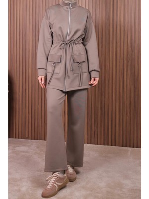 Balenbi Kadın Scuba Kumaş Cep Detaylı Fermuarlı Tesettür Takım 1120