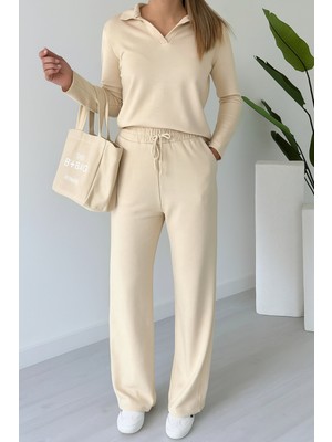 Balenbi Kadın Modal Kumaş Polo Yaka Uzun Kollu Takım 1126