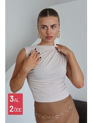 Balenbi Kadın Kolsuz Büzgü Detaylı Sandy Bluz 1102