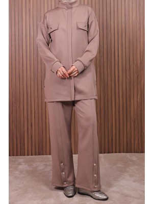 Balenbi Kadın Scuba Kumaş Pantolon Düğme Detaylı Tesettür Takım 1122
