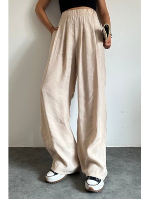 Feela Moda 2009 Beli Lastikli Paraşüt Kumaş Yüksek Bel Palazzo Kadın Pantolon