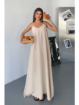 Feela Moda Kadın Modal Dokuma Ayarlanabilir Askılı Yaka Büzgülü Elbise 2017