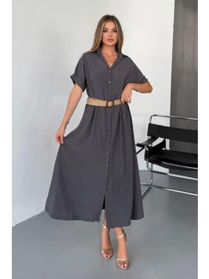 Feela Moda Kadın Modal Dokuma Kemerli Gömlek Elbise 2015