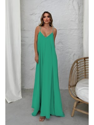 Balenbi Kadın Aerobin Kumaş Ayarlanabilir Askılı Uzun Elbise 1099