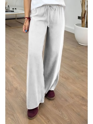 Feela Moda 2008 Bağcıklı Beli Lastikli Yıkamalı Modal Dokuma Palazzo Kadın Pantolon