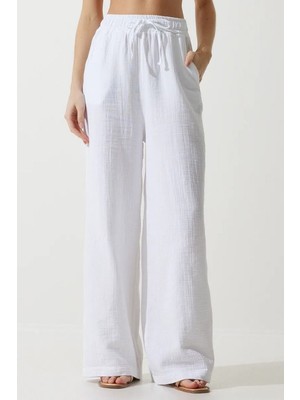 Balenbi Kadın Beli Lastikli Palazzo Müslin Pantolon 1096