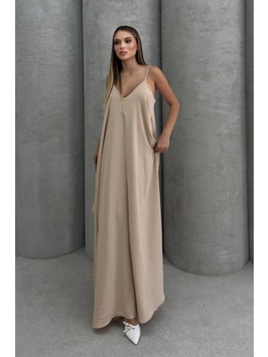 Balenbi Kadın Aerobin Kumaş Ayarlanabilir Askılı Uzun Elbise 1099