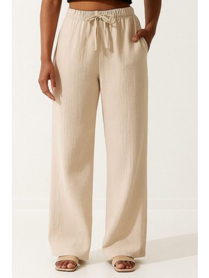 Balenbi Kadın Beli Lastikli Palazzo Müslin Pantolon 1096