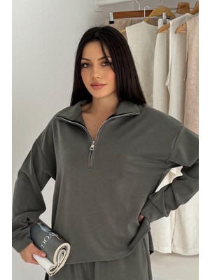 Balenbi Premium Modal Kumaş Yarım Fermuar Kadın Sweatshirt 1114
