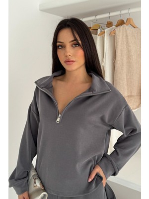 Balenbi Premium Modal Kumaş Yarım Fermuar Kadın Sweatshirt 1114