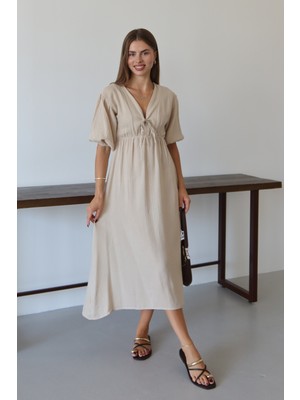 Balenbi Kadın Hafif Transparan Basic Önden Bağlamalı Müslin Elbise 1105