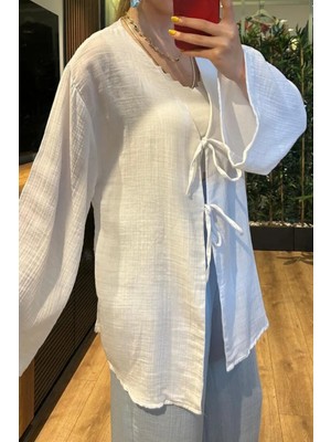 Balenbi Kadın Çift Bağlamalı Müslin Kumaş Kimono 1101