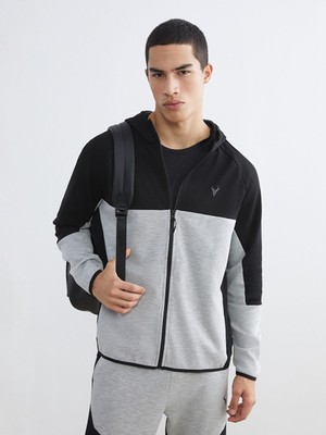 LC Waikiki Siyah Kapüşonlu Uzun Kollu Erkek Fermuarlı Sweatshirt