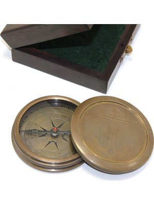 Ahşap Kutulu Pirinç Pusula Model 7 LAVEEN-7889