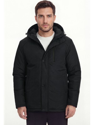 D1fference İçi Astarlı Su ve Rüzgar Geçirmez Cepli Kapüşonlu Erkek Mont