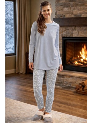 Aydoğan Kadın Uzun Kol Taytlı Pijama Takımı 40035 GRI02