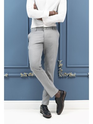 Notra Slimfit Pamuklu Kendinden Çizgili Mevsimlik Kumaş Pantolon