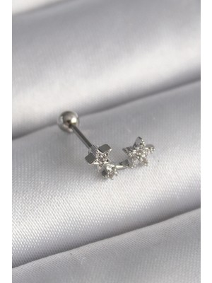 Shopwave 316L Çelik Gümüş Renk Zirkon Taşlı Yıldız Tragus Piercing - TJ-PR1245