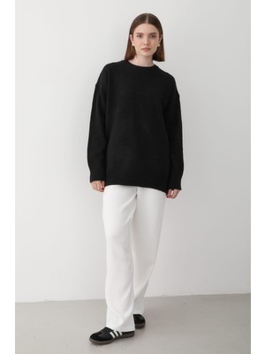 Jaste Kadın Bisiklet Yaka Oversize Triko Kazak SİYAH